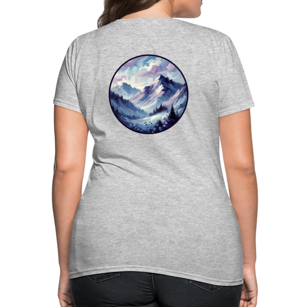 Women's Lavender Blue Mountain Range T-Shirt with Logo - heather gray