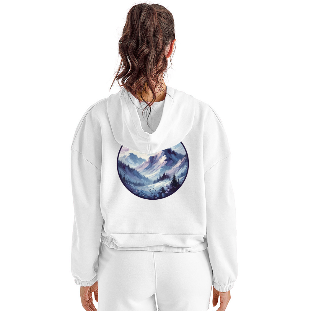 Women’s Lavender Blue Mountain Range Graphic Cropped Hoodie with Logo - white