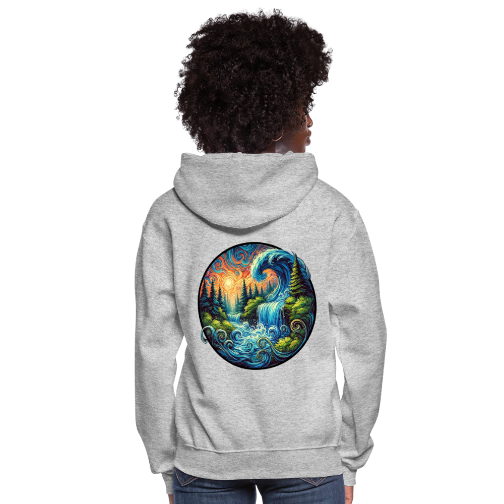 Women's Waterfall Graphic Hoodie with Logo - heather gray