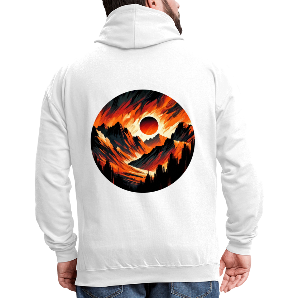 Orange and Black Mountain Range Graphic Unisex Contrast Hoodie with Logo - white/gray