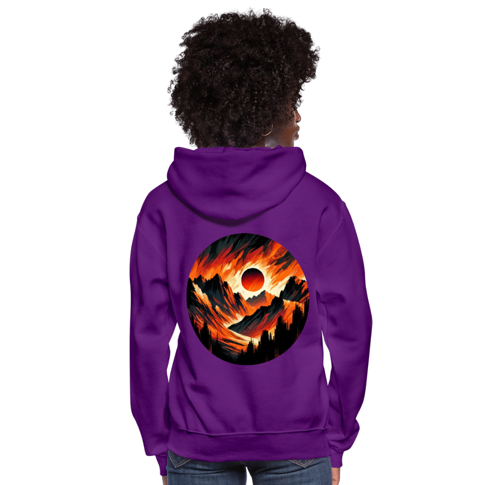 Women's Orange and Black Mountain Range Graphic Hoodie with Logo - purple