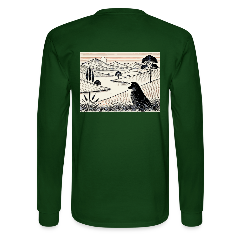 Men's Australian Shepherd Prairie Graphic Long Sleeve Shirt with Logo - forest green