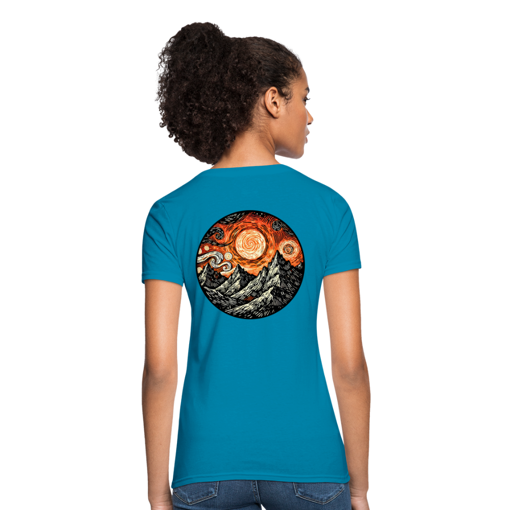 Women's Orange Swirling Mountains Graphic T-Shirt with Logo - turquoise