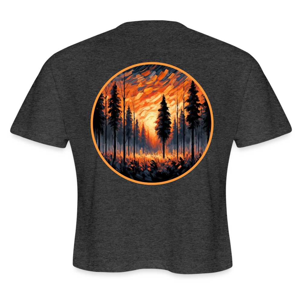 Women's Orange Forest Sunset Graphic Cropped T-Shirt with Logo - deep heather