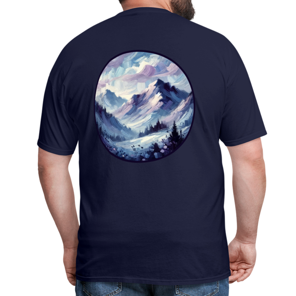 Lavender Blue Mountain Range Unisex Classic T-Shirt with Logo - navy