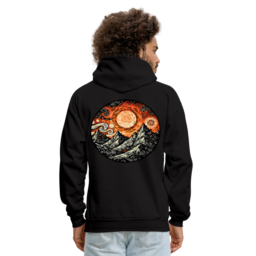 Men's Orange Swirling Mountains Graphic Hoodie with Logo - black