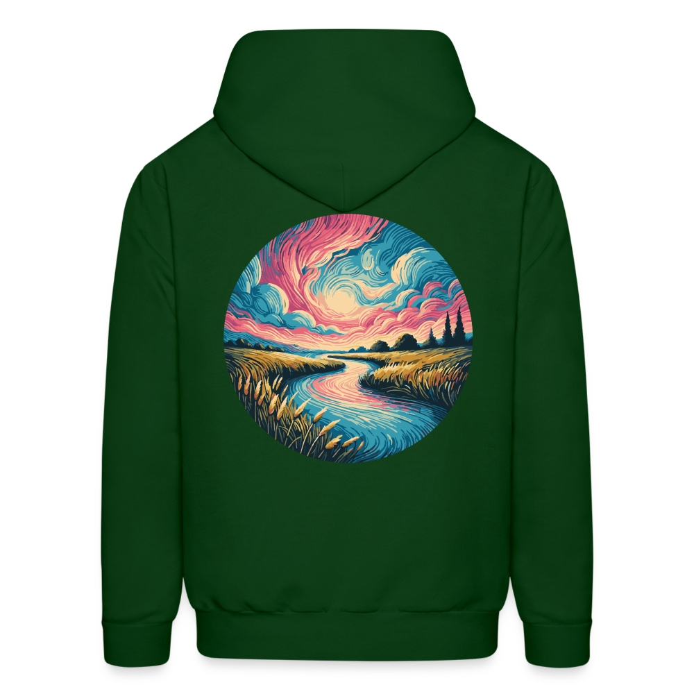 Men's River Pink and Blue Sky Graphic Hoodie with Logo - forest green