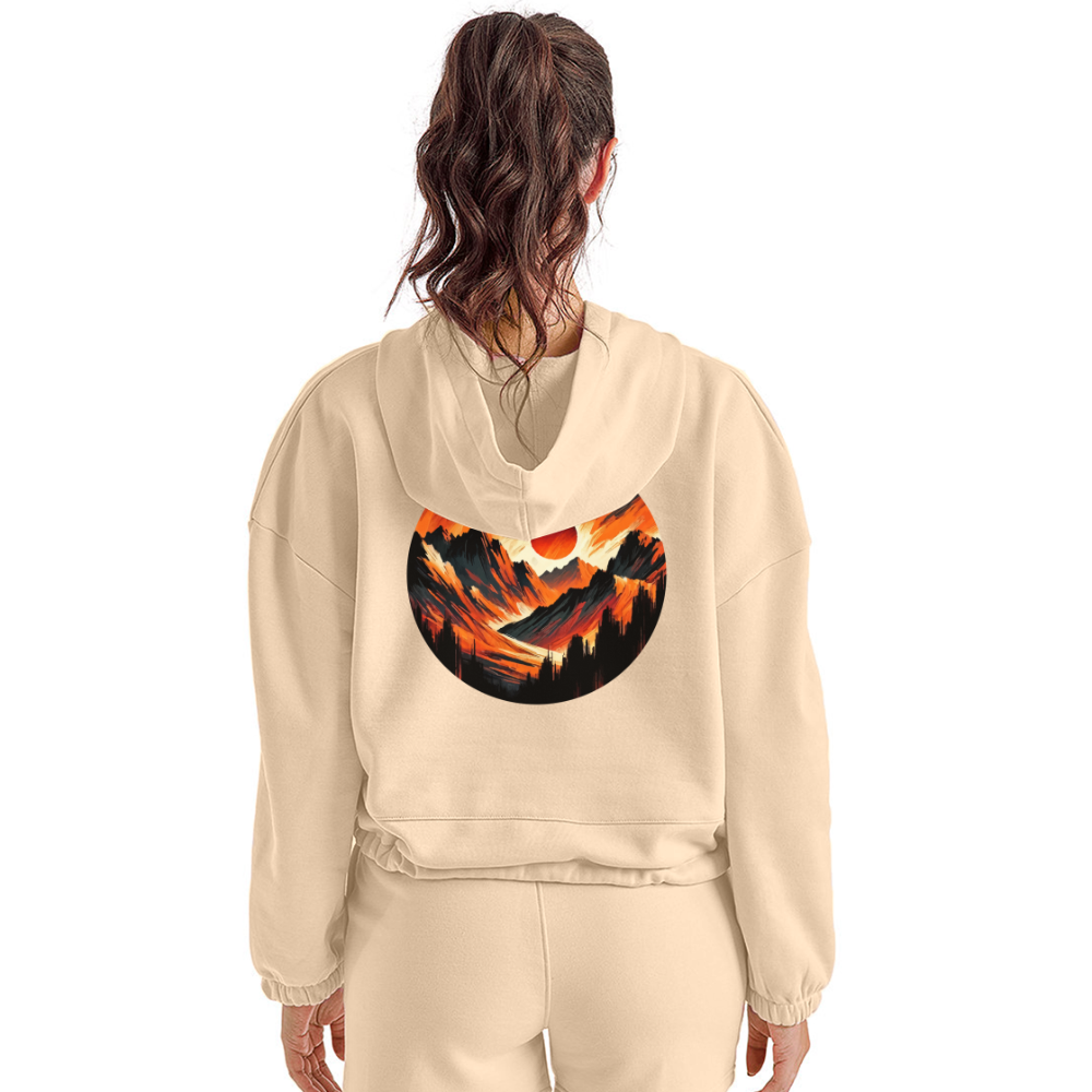 Women’s Orange and Black Mountain Range Graphic Cropped Hoodie with Logo - nude