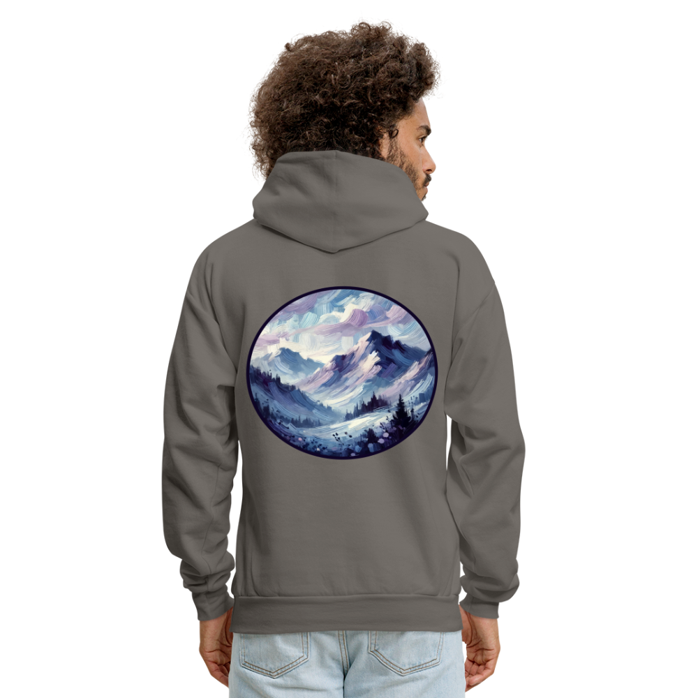 Men's Lavender Blue Mountain Range Graphic Hoodie with Logo - asphalt gray