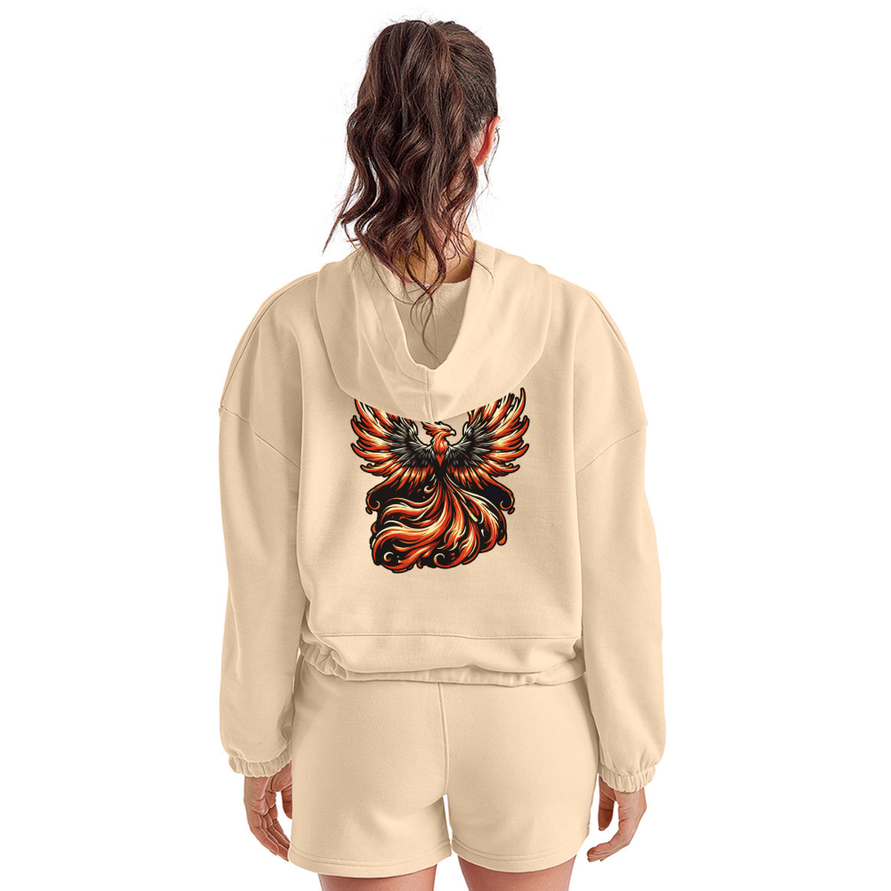 Women’s Phoenix Graphic Cropped Hoodie with Logo - nude