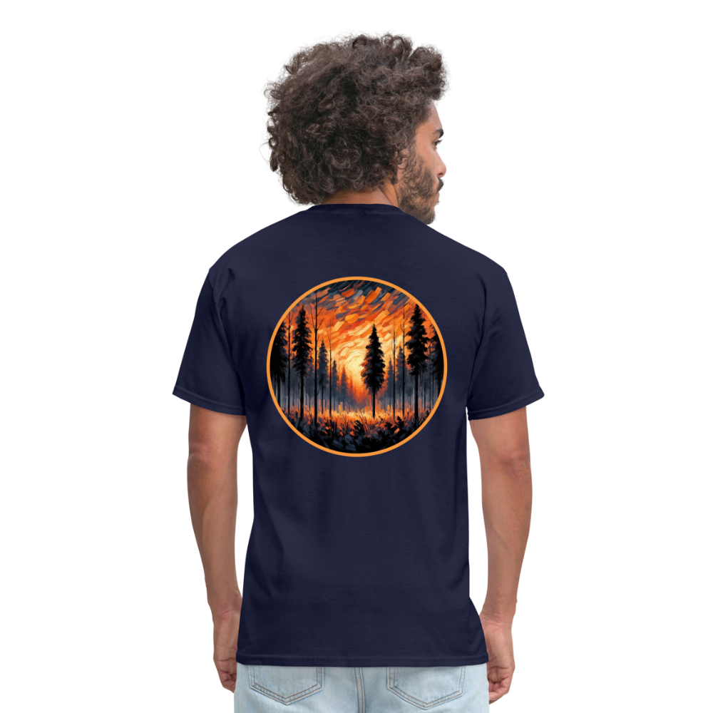 Orange Forest Sunset Unisex Classic T-Shirt with Logo - navy