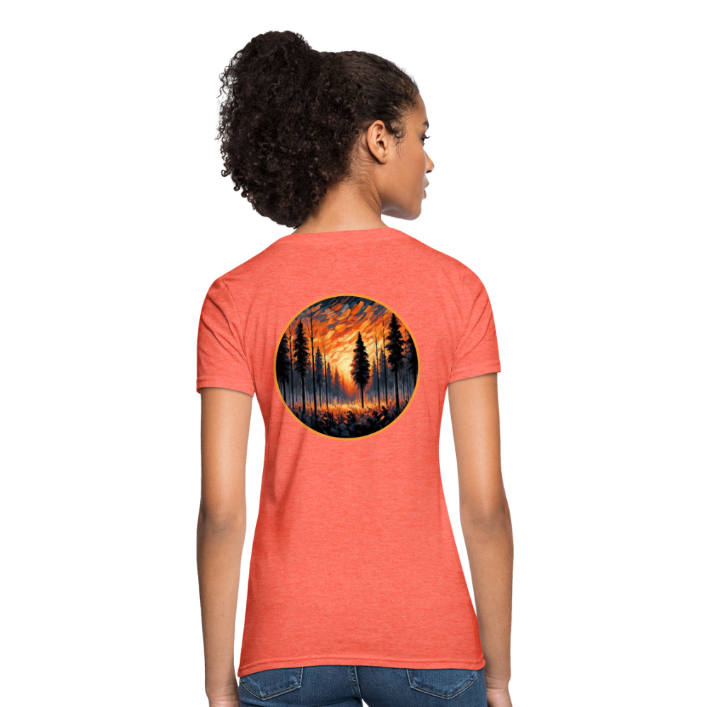 Women's Orange Forest Sunset T-Shirt with Logo - heather coral