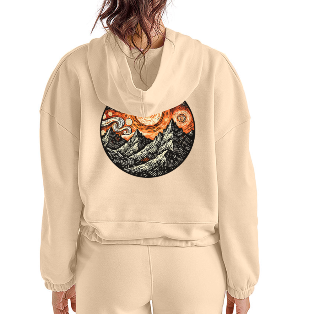 Women’s Orange Swirling Mountains Graphic Cropped Hoodie with Logo - nude