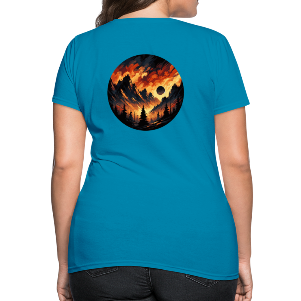 Women's Brushed Orange and Black Mountain Range T-Shirt with Logo - turquoise