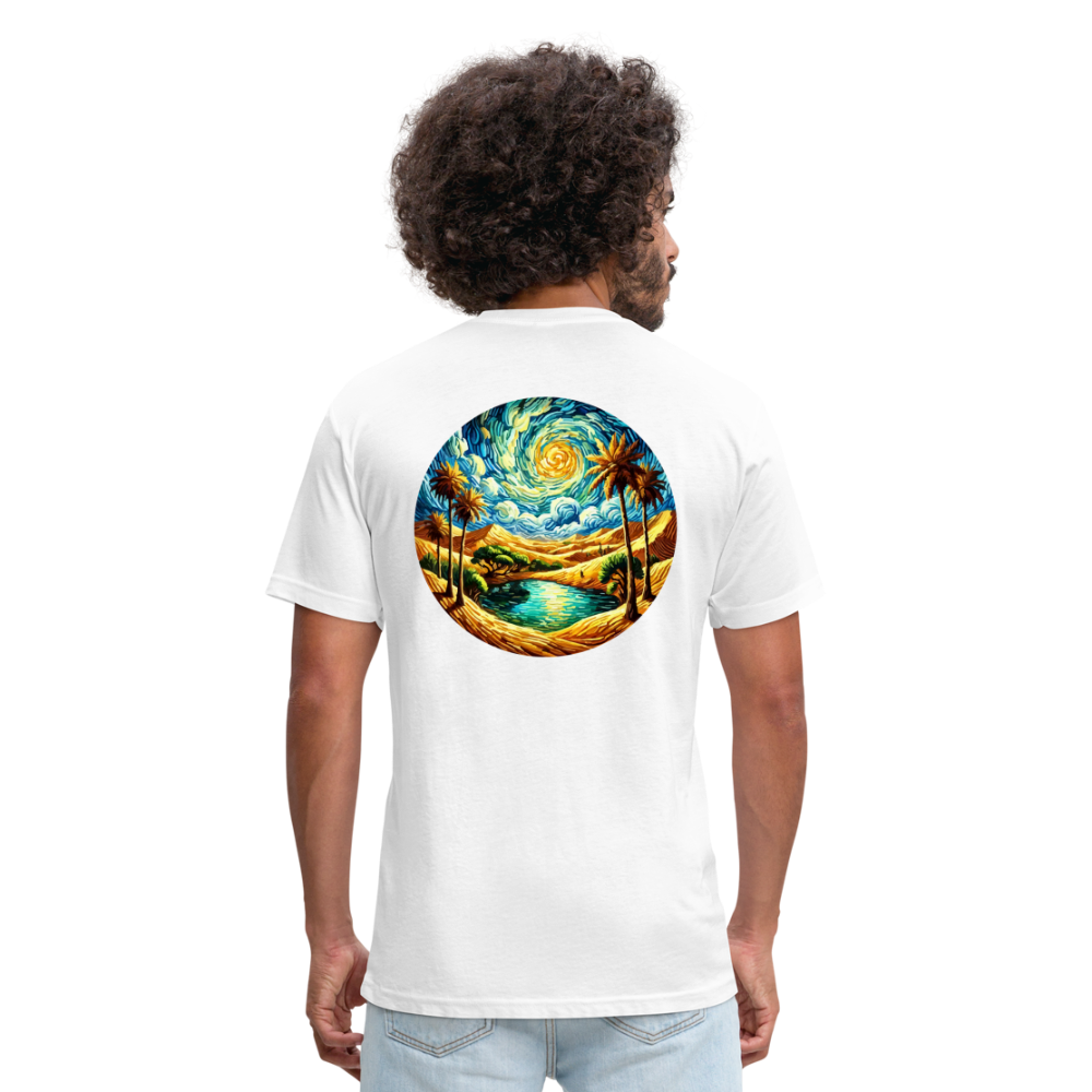 Desert Oasis Graphic Unisex Fitted Cotton/Poly T-Shirt with Logo - white