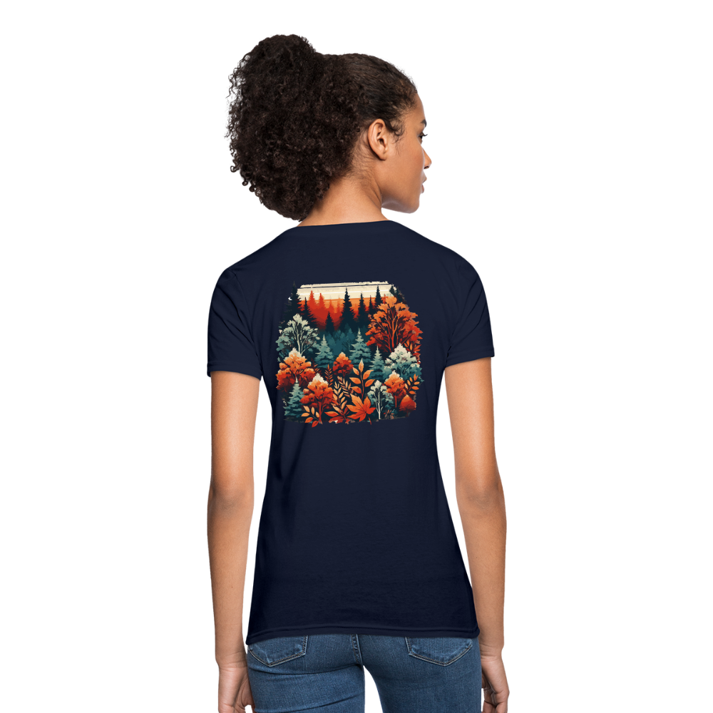 Women's Autumn Leaves Graphic T-Shirt with Logo - navy