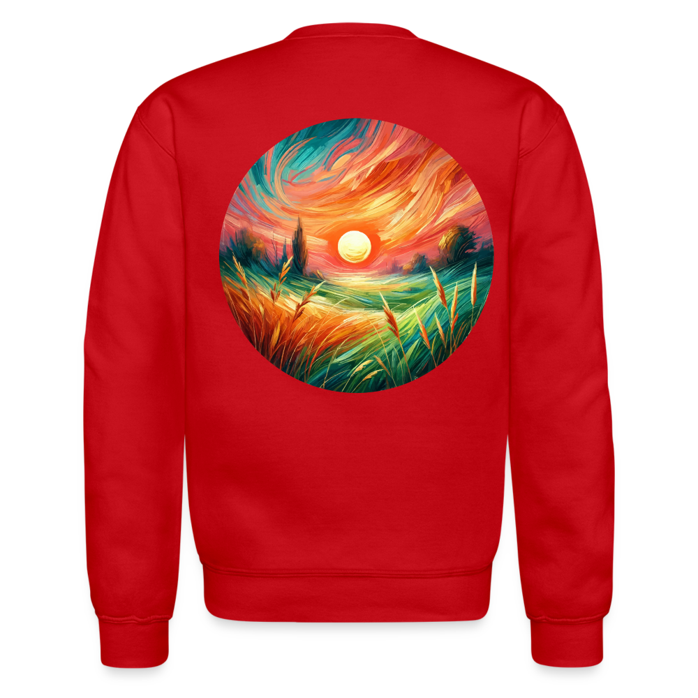 Pink Wheat Field Graphic Crewneck Sweatshirt with Logo - red