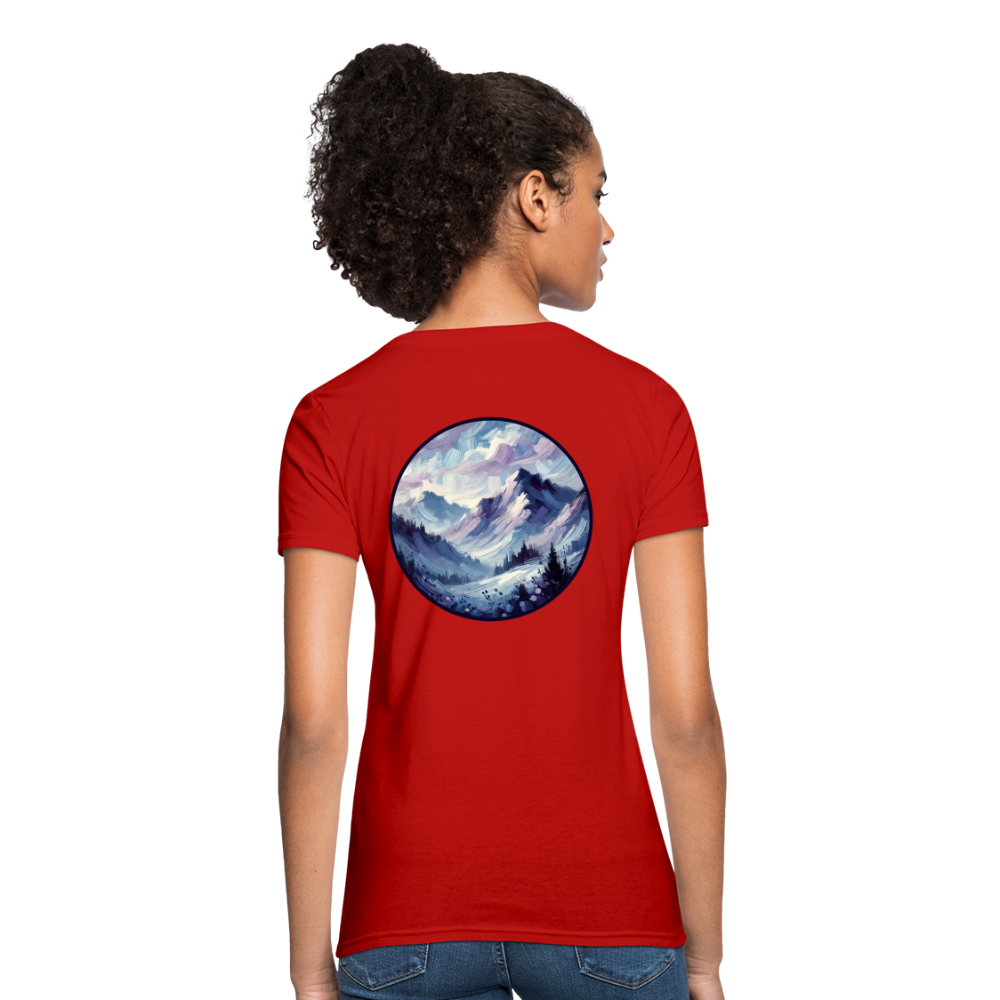 Women's Lavender Blue Mountain Range T-Shirt with Logo - red