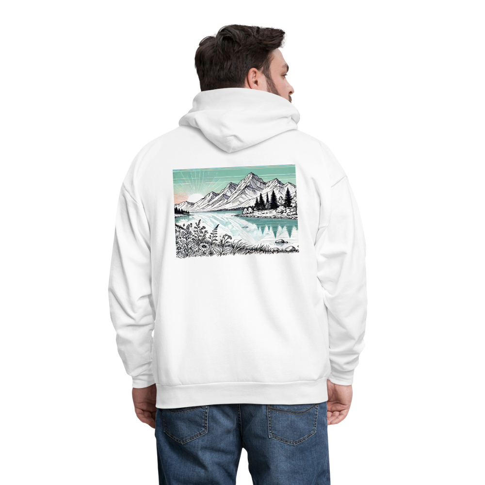 Men's Colored Mountain Lake Landscape Graphic Hoodie with Logo - white