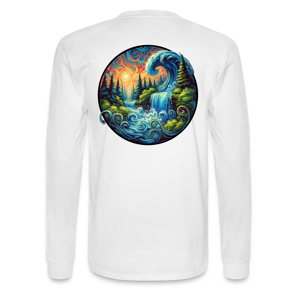 Men's Waterfall Graphic Long Sleeve Shirt with Logo - white