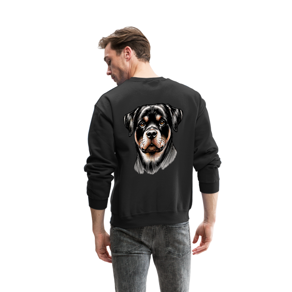 Fine Line Rottweiler Graphic Crewneck Sweatshirt with Logo - black