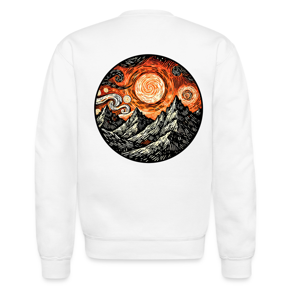 Orange Swirling Mountains Graphic Crewneck Sweatshirt with Logo - white