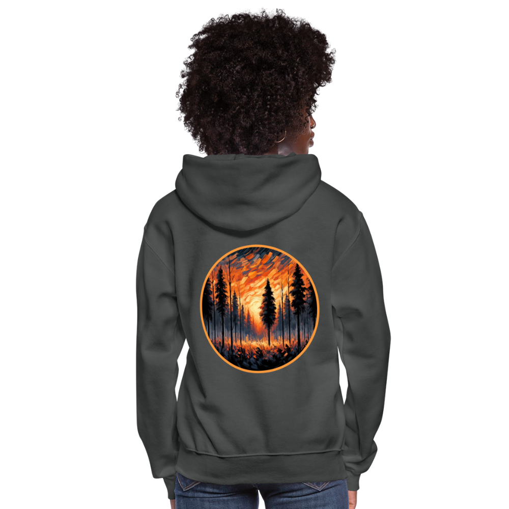 Women's Orange Forest Sunset Graphic Hoodie with Logo - asphalt