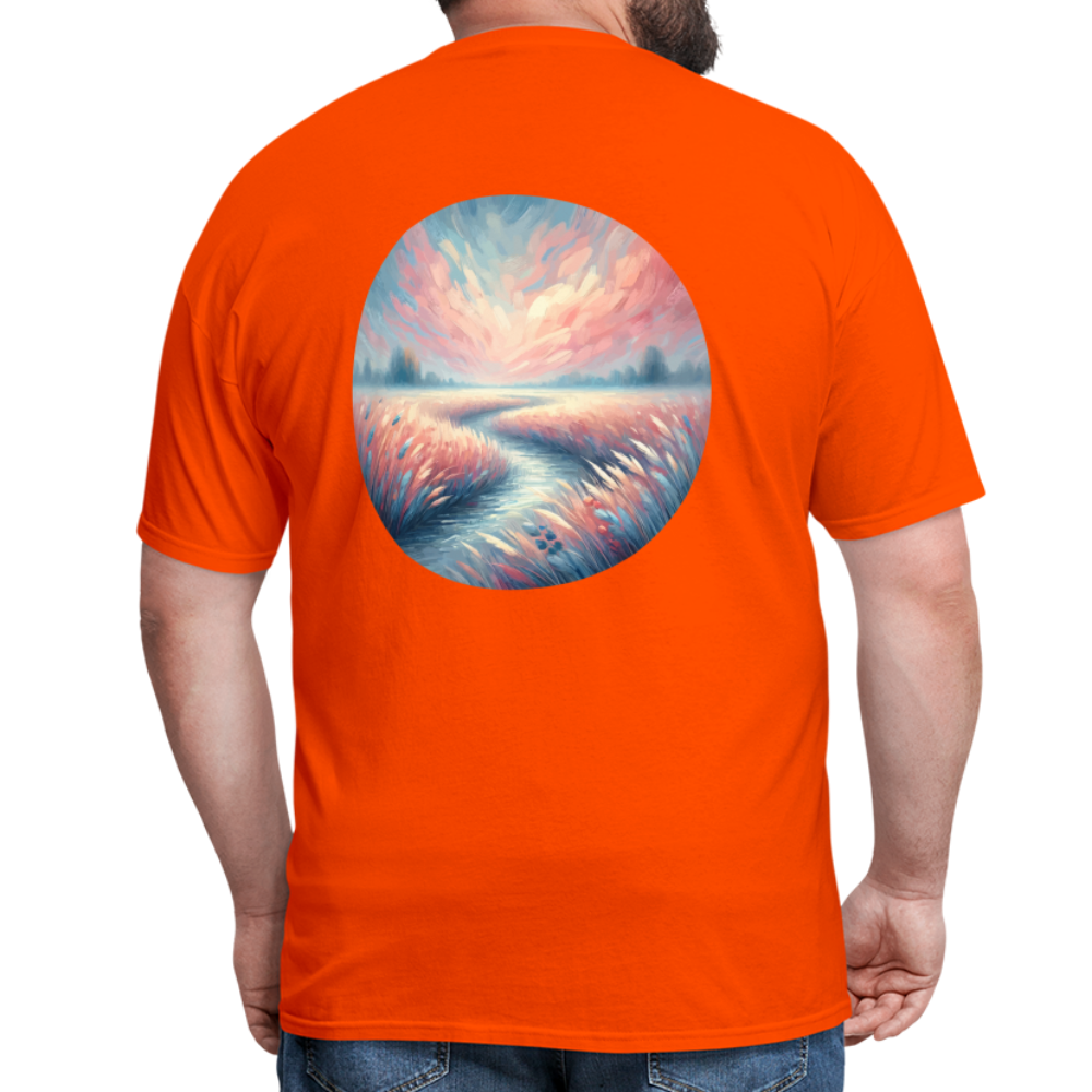 River Meadow Graphic Unisex Classic T-Shirt with Logo - orange