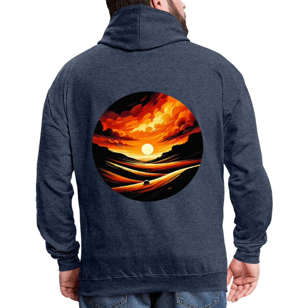 Desert Sunset Graphic Unisex Contrast Hoodie with Logo - indigo heather/asphalt