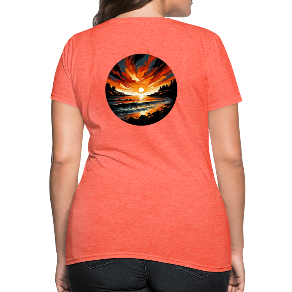 Women's Beach Sunset Graphic T-Shirt with Logo - heather coral