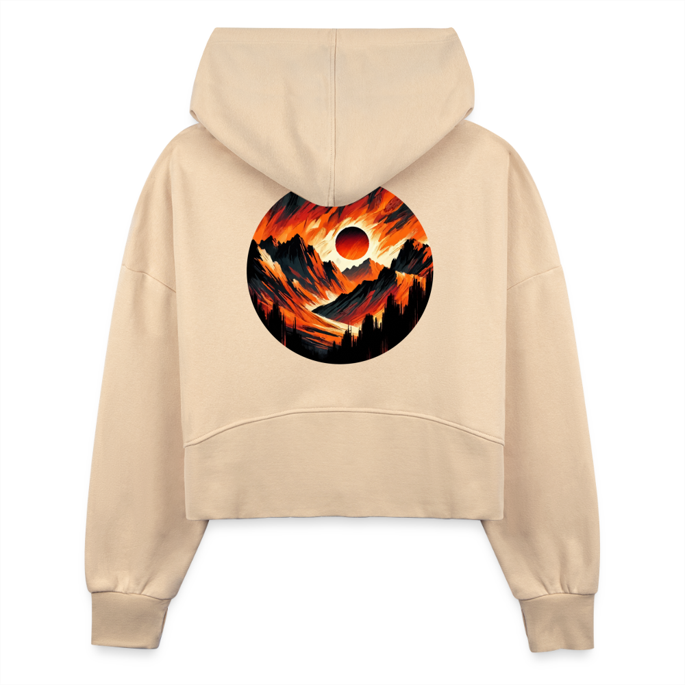 Women's Orange and Black Mountain Range Graphic Half Zip Cropped Hoodie with Logo - nude