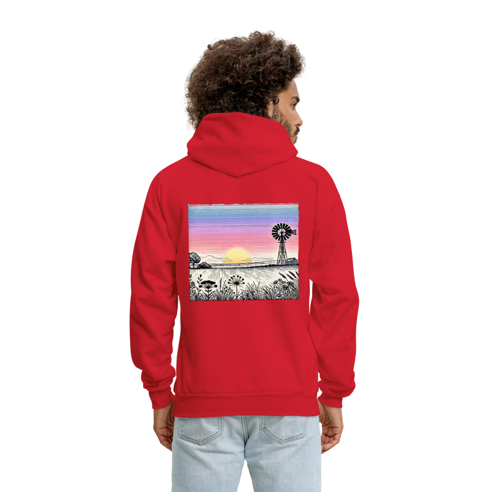 Men's Colored Prairie Landscape Graphic Hoodie with Logo - red