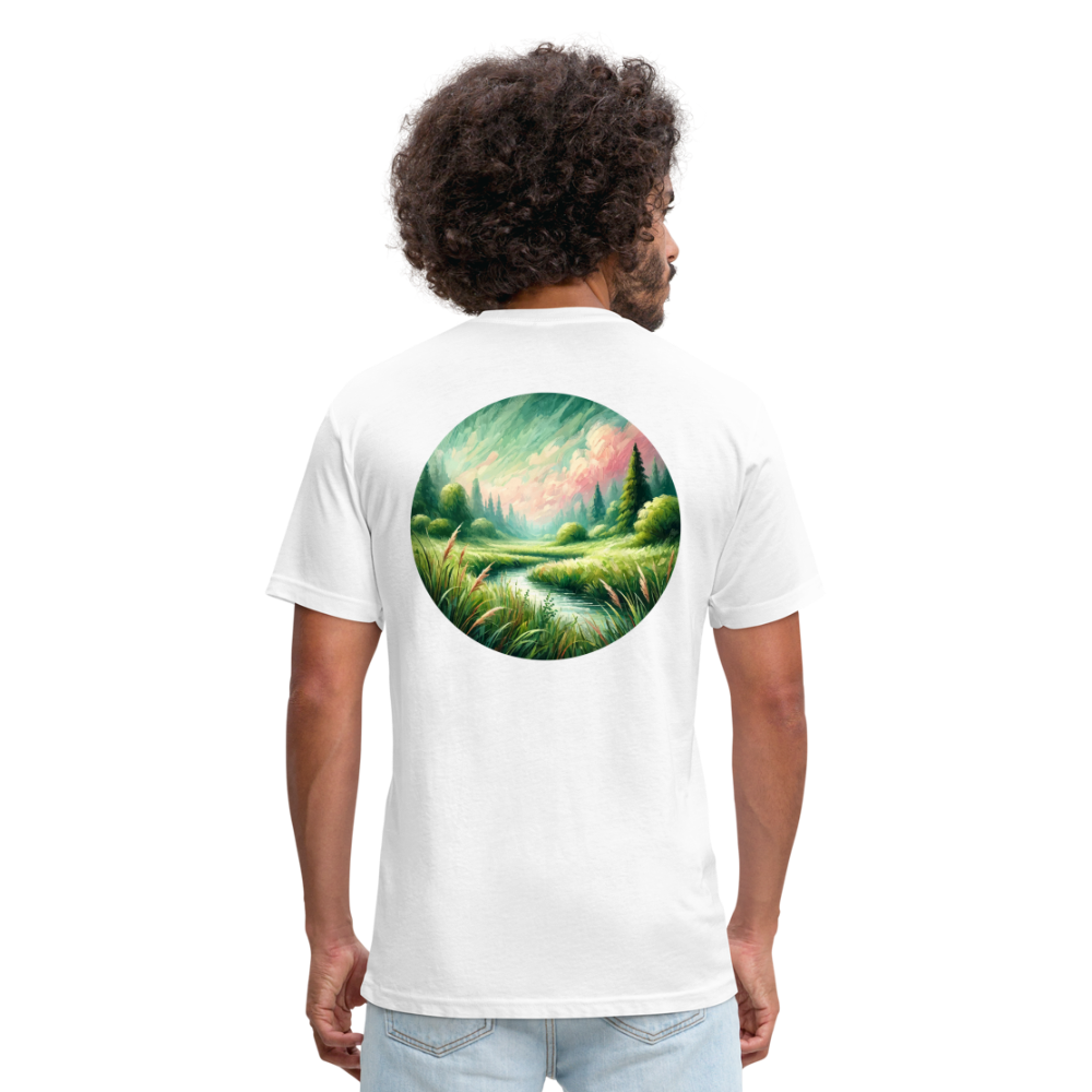 Meadow Graphic Unisex Fitted Cotton/Poly T-Shirt with Logo - white