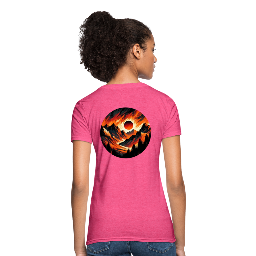 Women's Orange and Black Mountain Range T-Shirt with Logo - heather pink