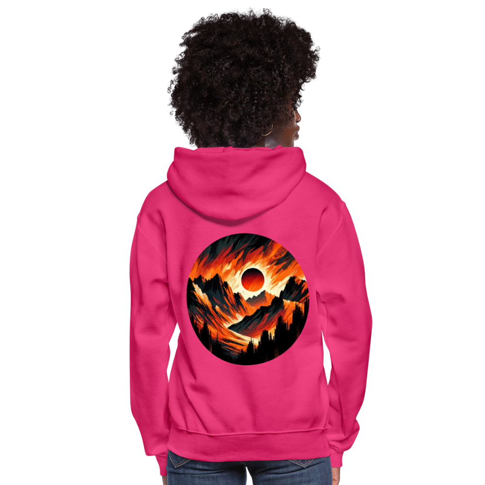 Women's Orange and Black Mountain Range Graphic Hoodie with Logo - fuchsia