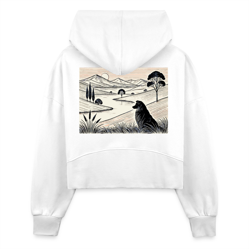 Women's Australian Shepherd Prairie Graphic Half Zip Cropped Hoodie with Logo - white