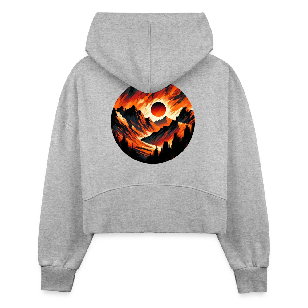 Women's Orange and Black Mountain Range Graphic Half Zip Cropped Hoodie with Logo - heather gray