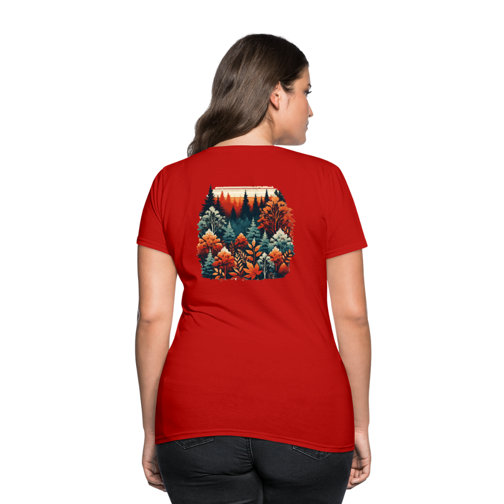 Women's Autumn Leaves Graphic T-Shirt with Logo - red