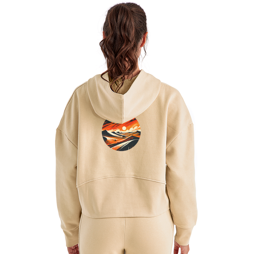 Women's Desert Dunes Graphic Half Zip Cropped Hoodie with Logo - nude