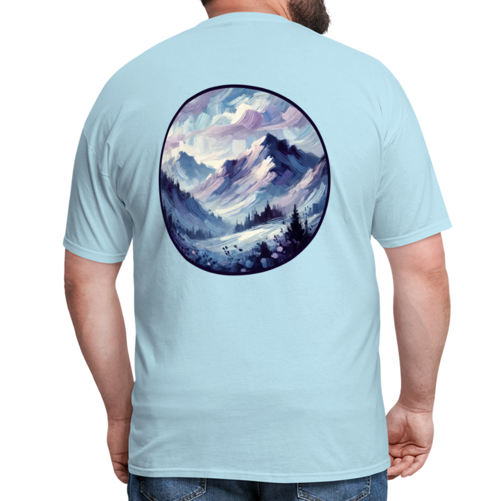 Lavender Blue Mountain Range Unisex Classic T-Shirt with Logo - powder blue