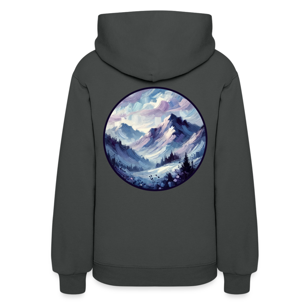 Women's Lavender Blue Mountain Range Graphic Hoodie with Logo - asphalt