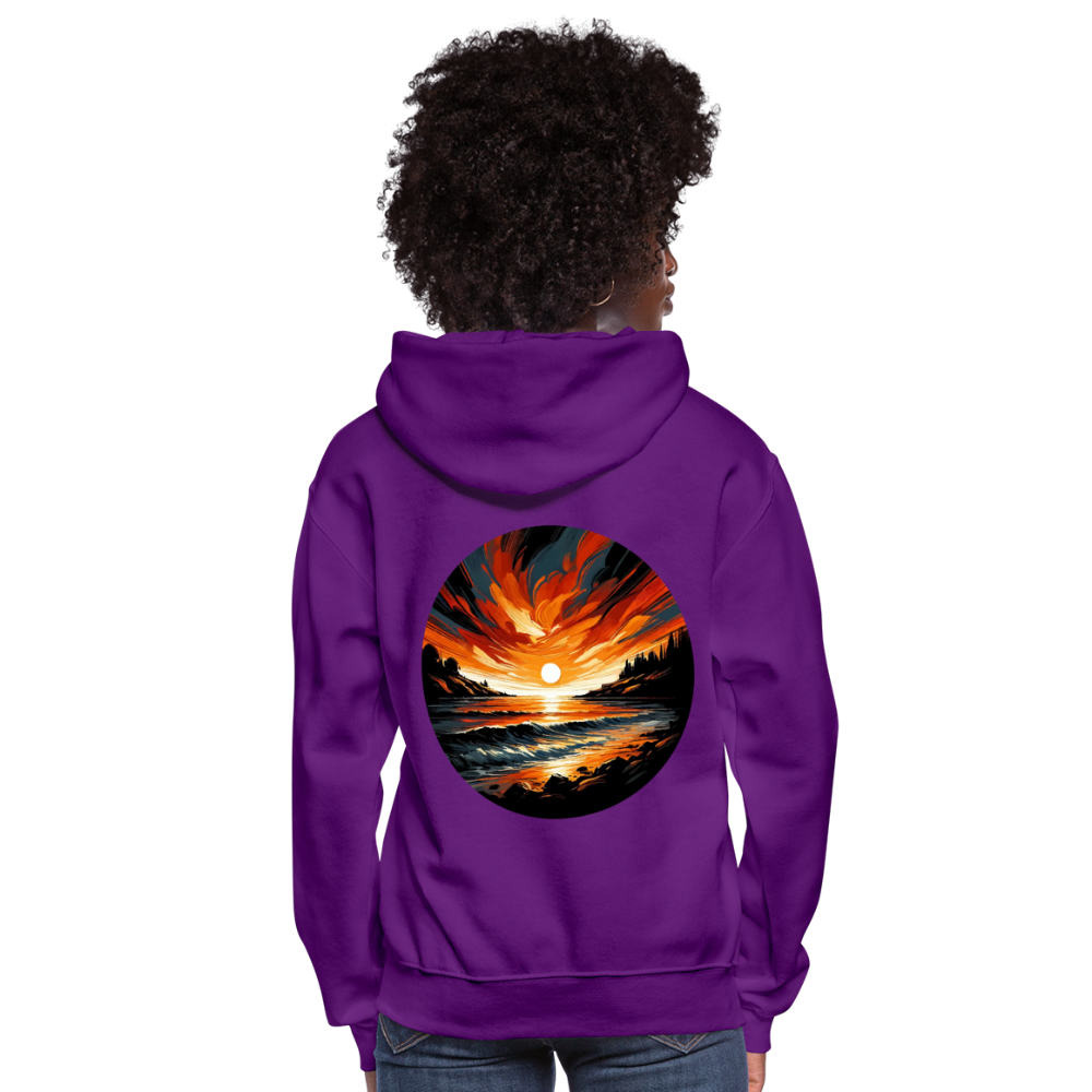 Women's Beach Sunset Graphic Hoodie with Logo - purple