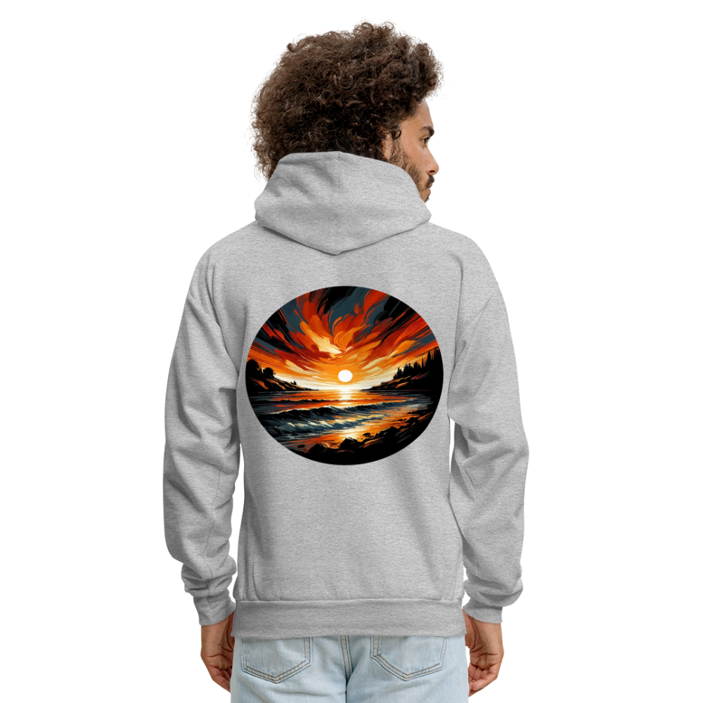 Men's Beach Sunset Graphic Hoodie with Logo - heather gray