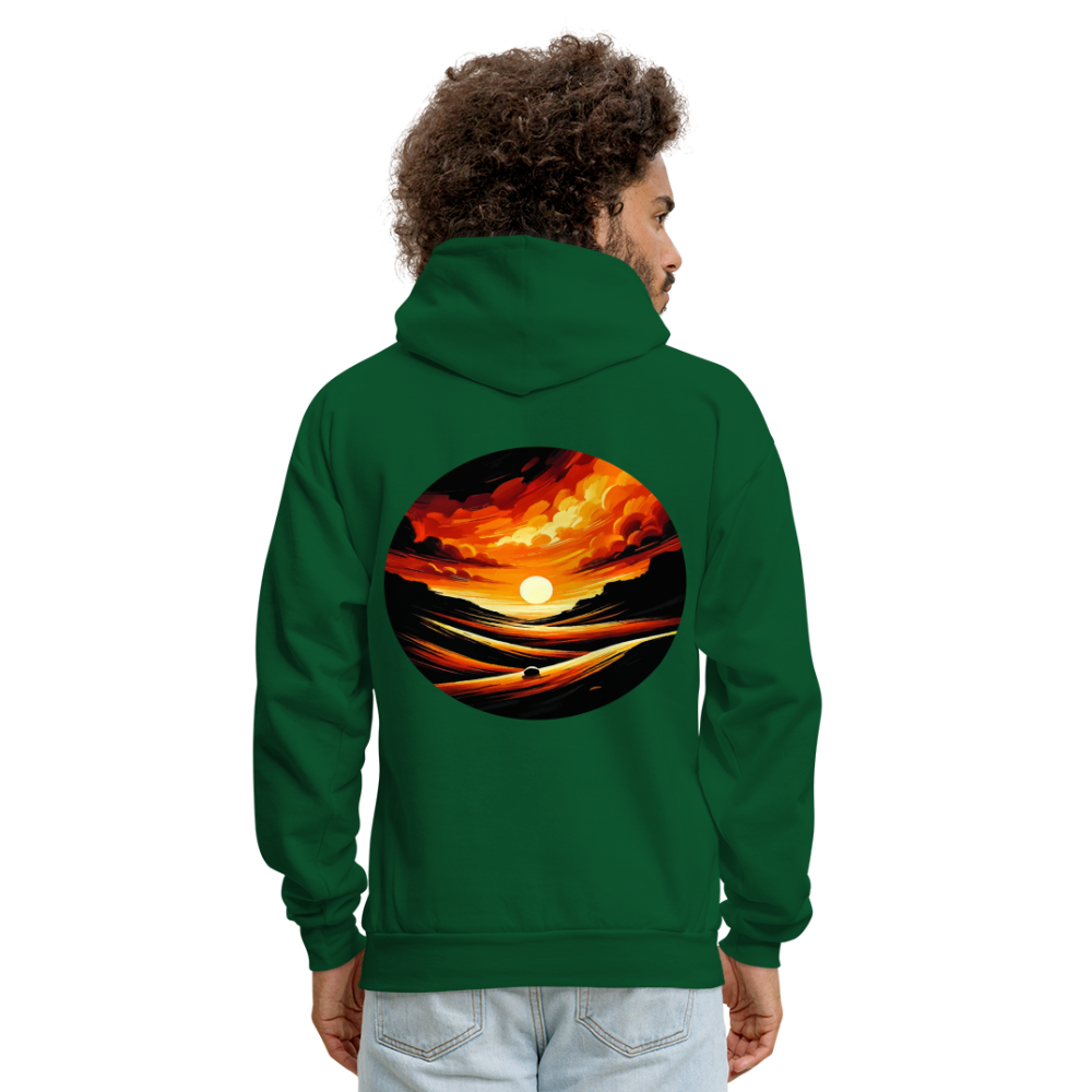 Men's Desert Sunset Graphic Hoodie with Logo - forest green