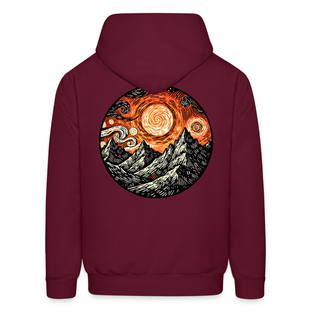 Men's Orange Swirling Mountains Graphic Hoodie with Logo - burgundy