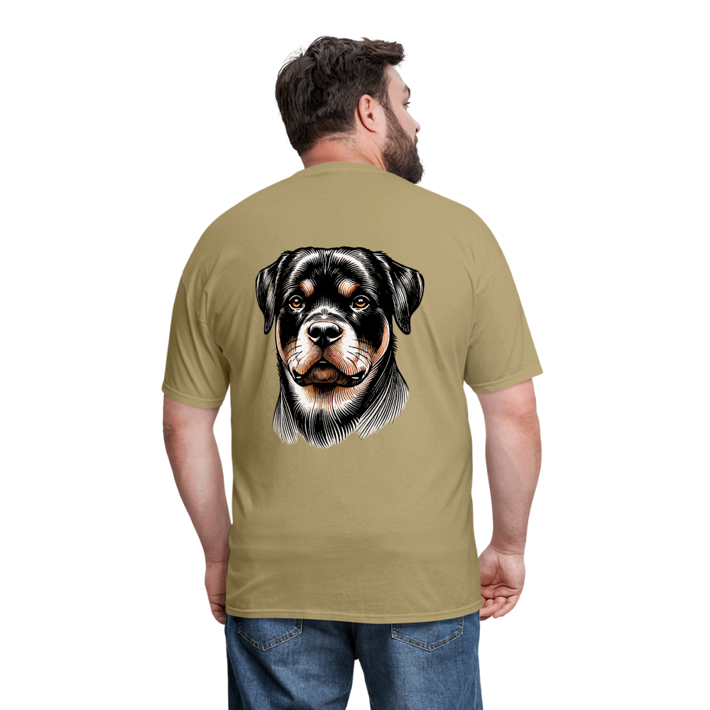 Fine Line Rottweiler Graphic Unisex Classic T-Shirt with Logo - khaki