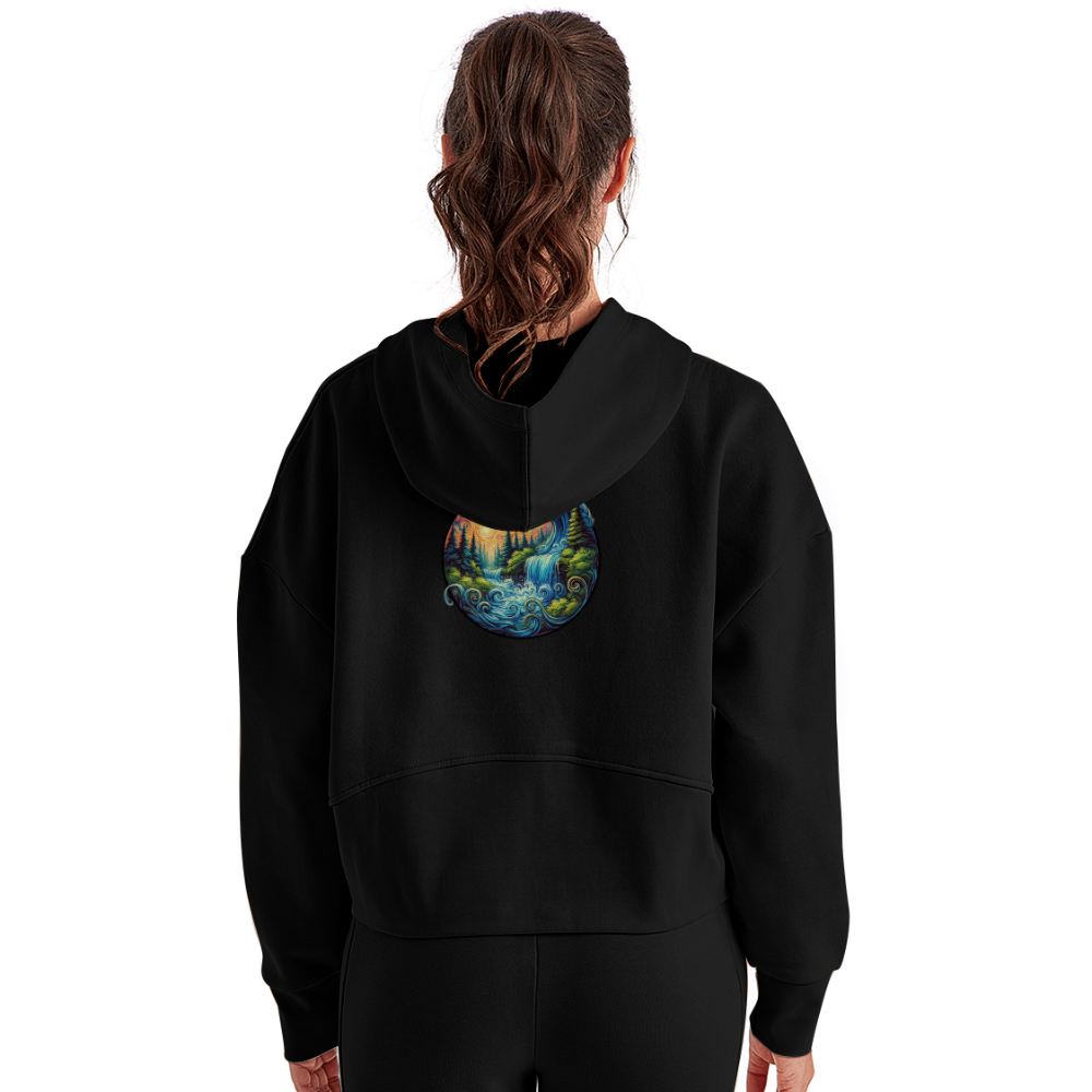 Women's Waterfall Graphic Half Zip Cropped Hoodie with Logo - black