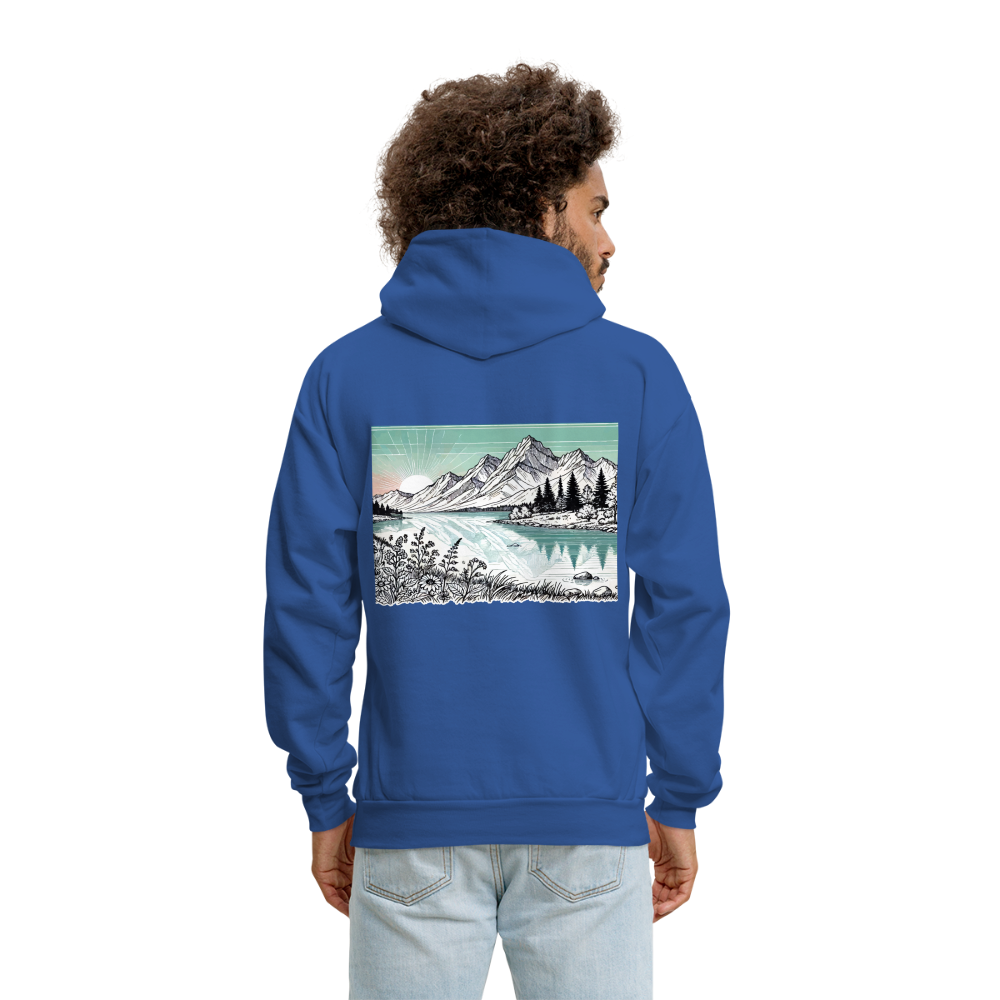 Men's Colored Mountain Lake Landscape Graphic Hoodie with Logo - royal blue