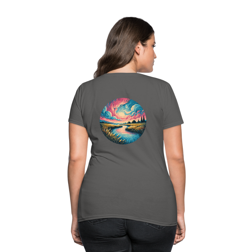 Women's River Pink and Blue Sky T-Shirt with Logo - charcoal