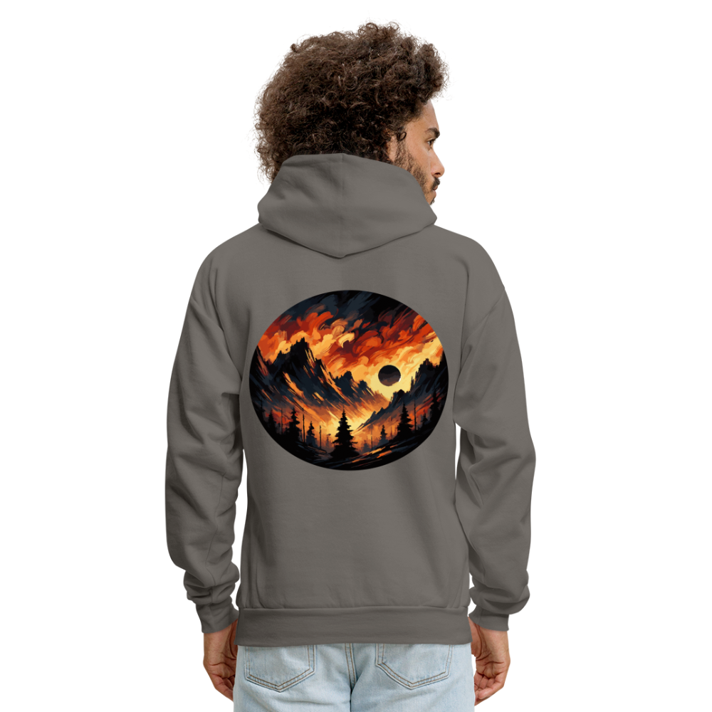 Men's Brushed Orange and Black Mountain Range Graphic Hoodie with Logo - asphalt gray